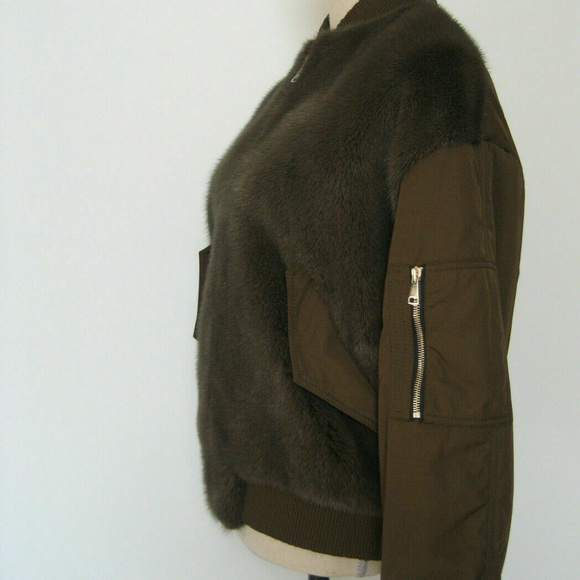 Blancha Brown Mink Fur & Nylon Bomber Jacket Sz 40 - Picture 6 of 8